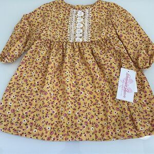 Bonnie Jean Girl's Dress Size 6 Yellow Floral Casual Dress Crochet Detailing NWT